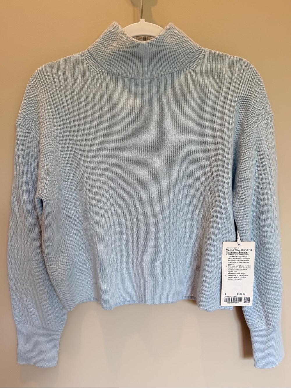 Lululemon Merino Wool-Blend Rib Turtleneck Sweater Blue Size 4 NWT